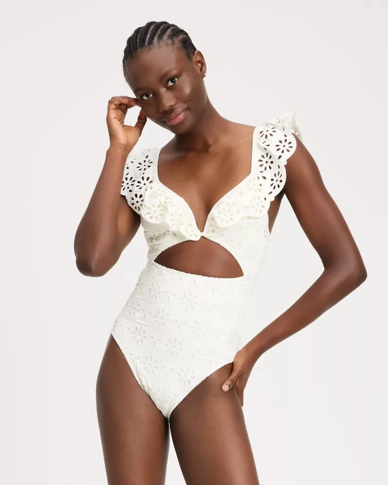 Eyelet Ruffle One-piece Swimsuit