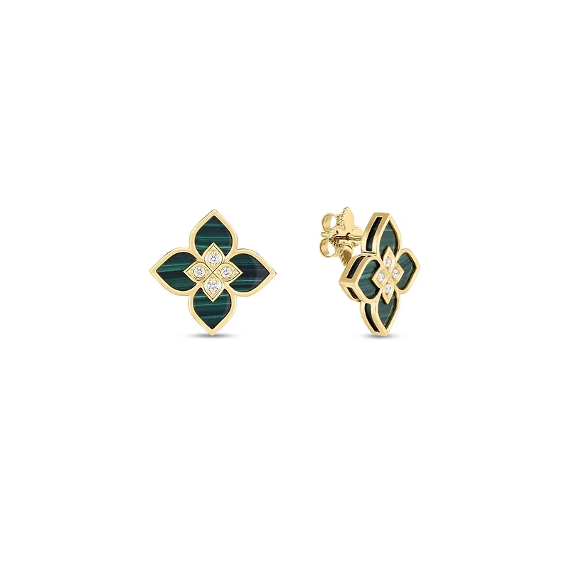 Shop venetian princess small malachite & diamond frame earrings in Canada | La Maison Monaco