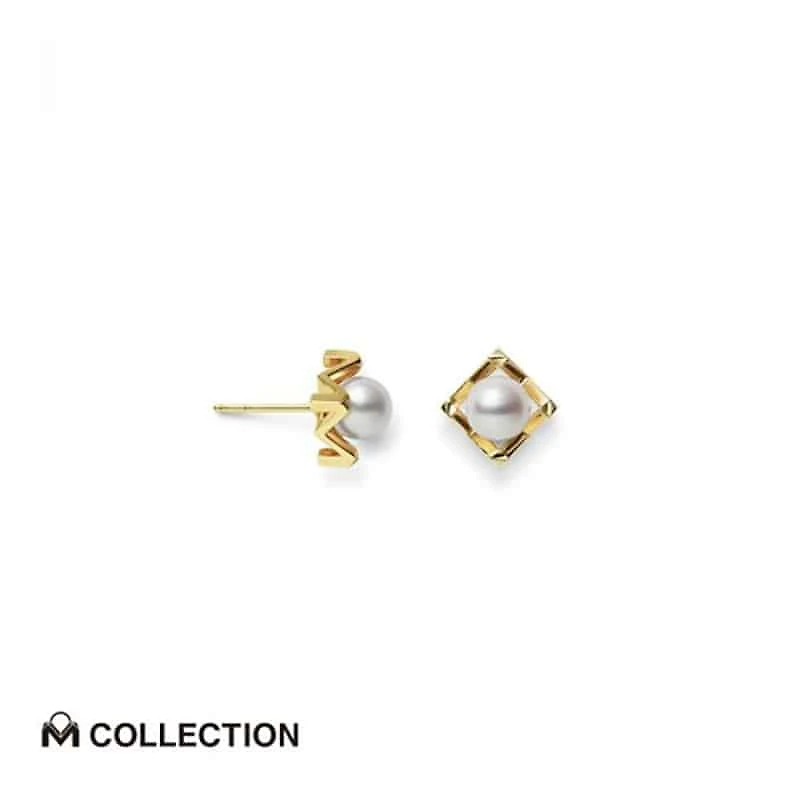 Shop m collection akoya cultured pearl earrings in 18k yellow gold in Canada | La Maison Monaco