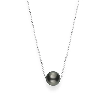 Shop black south sea cultured single pearl pendant in 18k white gold in Canada | La Maison Monaco