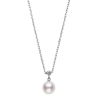 Shop akoya cultured single pearl and diamond pendant in 18k white gold in Canada | La Maison Monaco