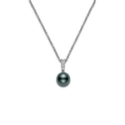 Shop morning dew black south sea cultured pearl pendant – 18k white gold in Canada | La Maison Monaco