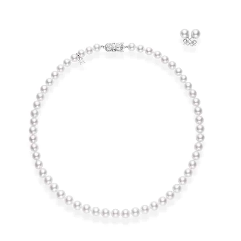 Shop akoya cultured pearl 18 inch two-piece set in 18k white gold in Canada | La Maison Monaco