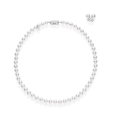 Shop akoya cultured pearl 18 inch two-piece set in 18k white gold in Canada | La Maison Monaco
