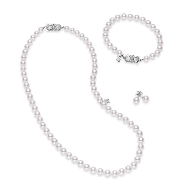Shop 18″” akoya cultured pearl three piece set – 18k white gold clasp in Canada | La Maison Monaco