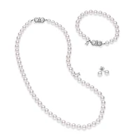 Shop 18″” akoya cultured pearl three piece set – 18k white gold clasp in Canada | La Maison Monaco