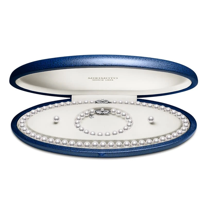 Shop 18″” akoya cultured pearl three piece set – 18k white gold clasp in Canada | La Maison Monaco