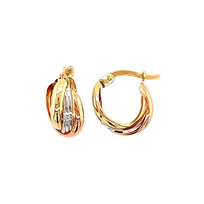 10K 3 TONE GOLD HOOPS - 13MM
