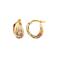 10K 3 TONE GOLD HOOPS - 13MM