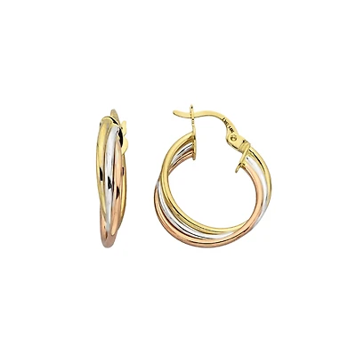 14K 3 TONES GOLD HOOPS - 15X3MM