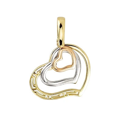 3 TONE 10K GOLD FANCY HEART PENDANT