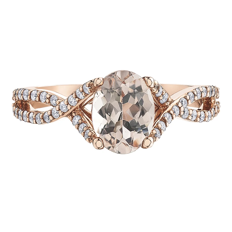BAGUE EN OR 10K MORGANITE  DIAMANT