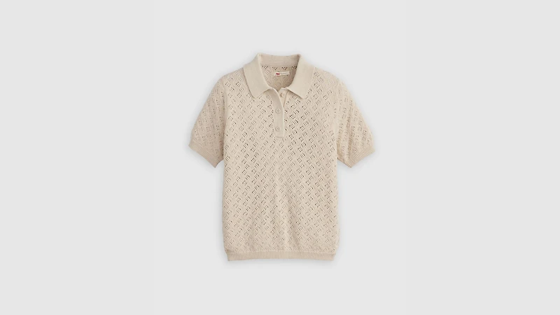 Lavender Pointelle Polo Sweater