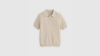 Lavender Pointelle Polo Sweater