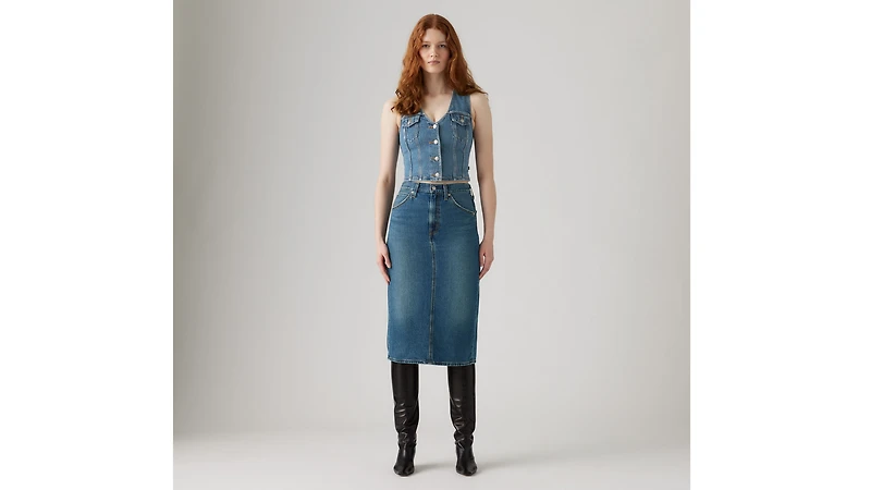 High Rise Back Slit Skirt