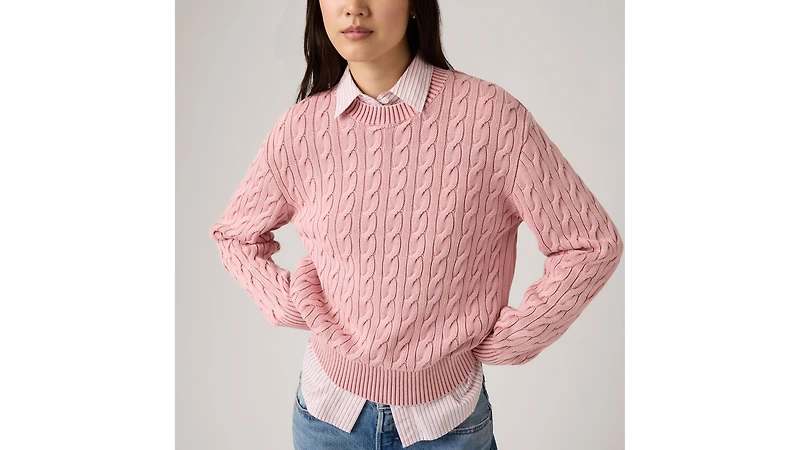 Boyfriend Cable Crewneck Pullover