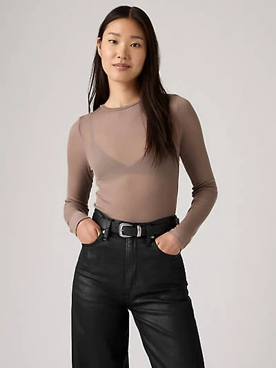 Sheer Long-Sleeve Layering Top