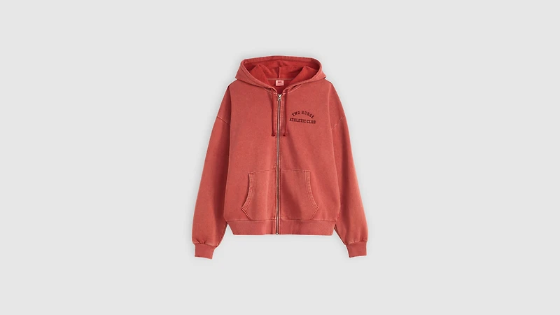 Two Horse Boxy Zip Up Hoodie Sweatshirt