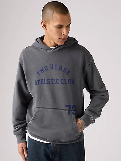 Grunge Wash Two Horse Boxy Hoodie Sweatshirt