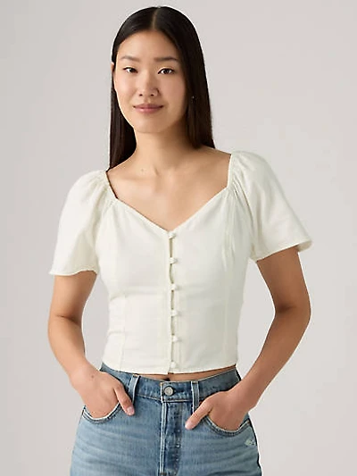 Kierra Short-Sleeve Denim Blouse