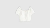 Kierra Short-Sleeve Denim Blouse