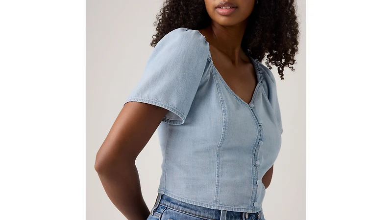 Kierra Short-Sleeve Denim Blouse