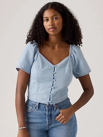 Kierra Short-Sleeve Denim Blouse