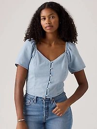 Kierra Short-Sleeve Denim Blouse