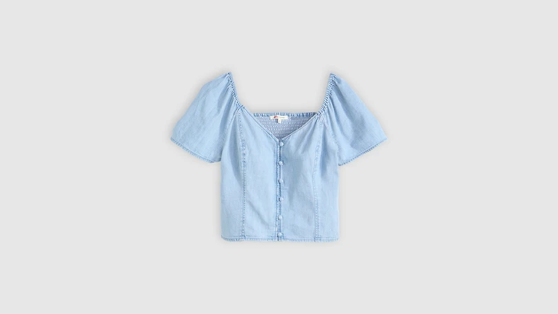 Kierra Short-Sleeve Denim Blouse