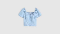 Kierra Short-Sleeve Denim Blouse