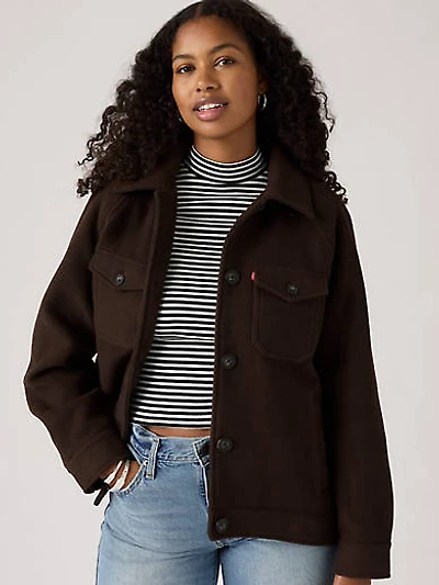 Wool Blend Raglan Sleeve Shirt Jacket