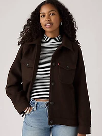 Wool Blend Raglan Sleeve Shirt Jacket
