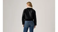 Faux Leather Bomber With Sherpa Collar