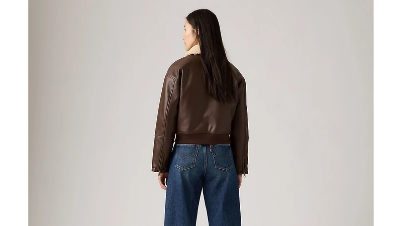 Faux Leather Bomber With Sherpa Collar
