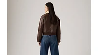 Faux Leather Bomber With Sherpa Collar