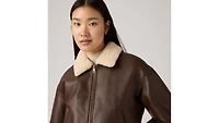 Faux Leather Bomber With Sherpa Collar