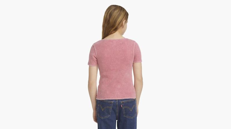 Waffle Notch Neck Top Big Girls 7-16