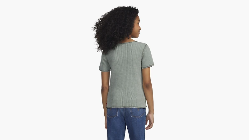 Waffle Notch Neck Top Big Girls 7-16