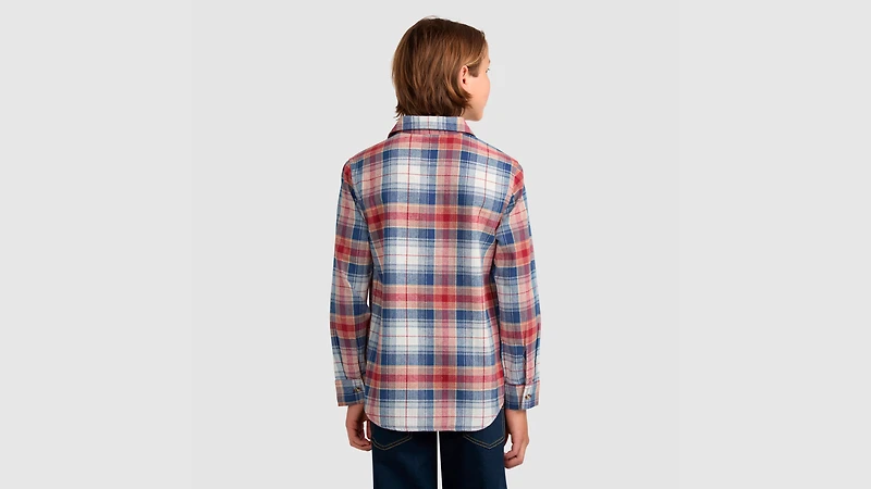 Indigo Plaid Twill Shirt Big Boys S-XL
