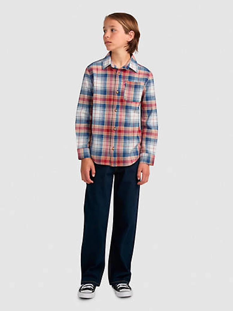 Indigo Plaid Twill Shirt Big Boys S-XL