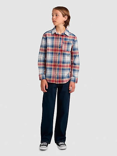 Indigo Plaid Twill Shirt Big Boys S-XL