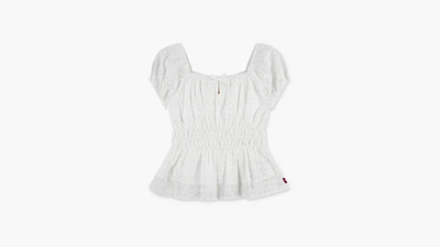 Eyelet Puff Sleeve Top Big Girls S-XL