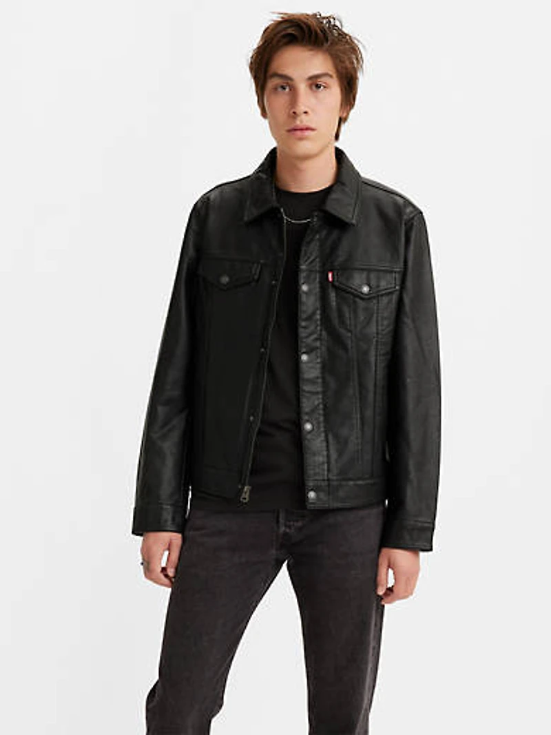 Faux Leather Trucker Jacket