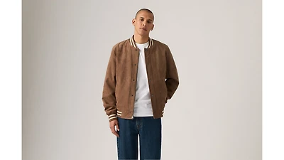 Faux Suede Varsity Jacket
