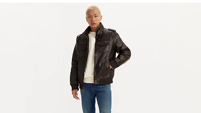 Faux Leather Aviator Bomber Jacket