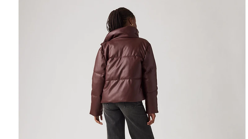Faux Leather Puffer Jacket