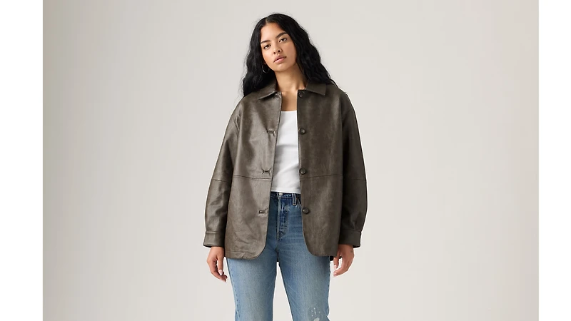 Faux Leather Vintage Blazer