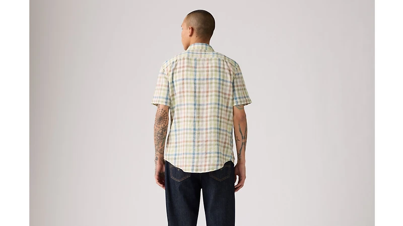 Short Sleeve Sunset Cotton Linen One Pocket Shirt