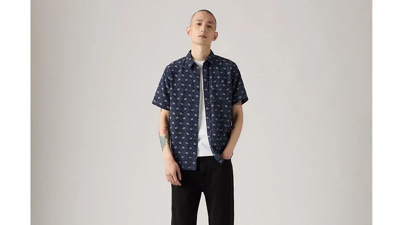 Short Sleeve Sunset Cotton Linen One Pocket Shirt