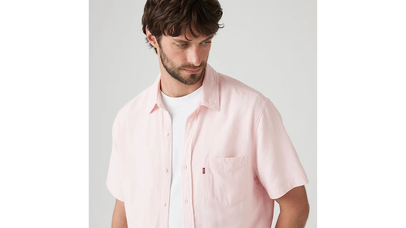 Short Sleeve Sunset Cotton Linen One Pocket Shirt
